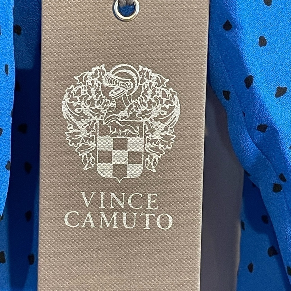 Vince Camuto Blue w/ Black Dots Ditsy Fragments Long Sleeve Belted Top Size XXS - Picture 9 of 9